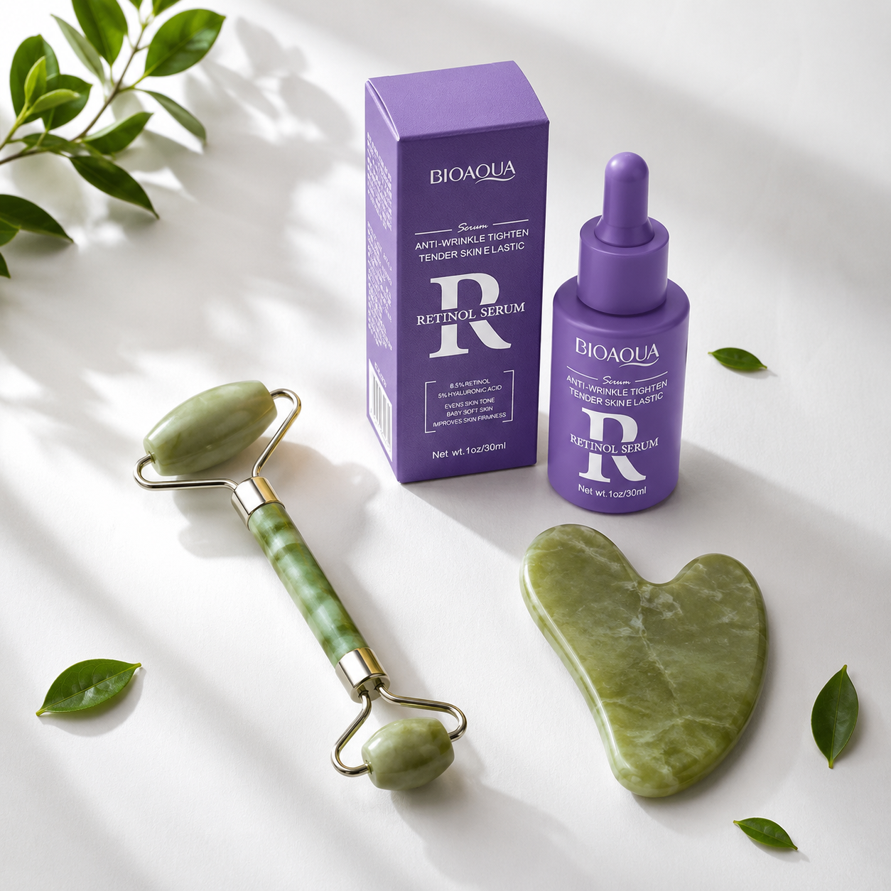 3 in 1 Glow Kit — Jade Roller, Gua Sha & Turmeric Serum