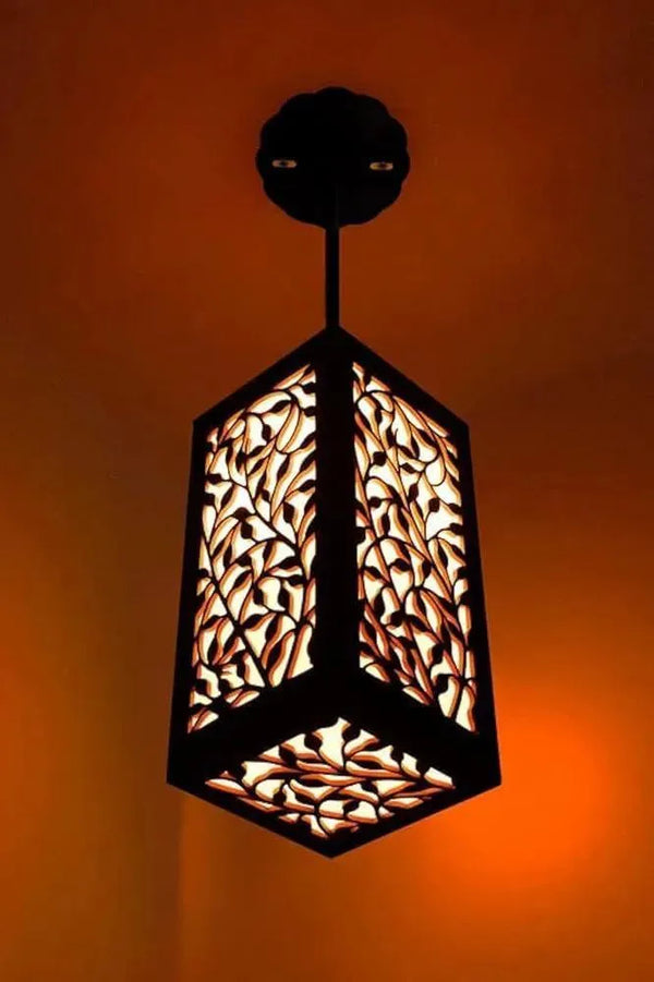 Rechargeable Leaf Pattern Ceiling Lamp – Modern Brown MDF Hanging Light