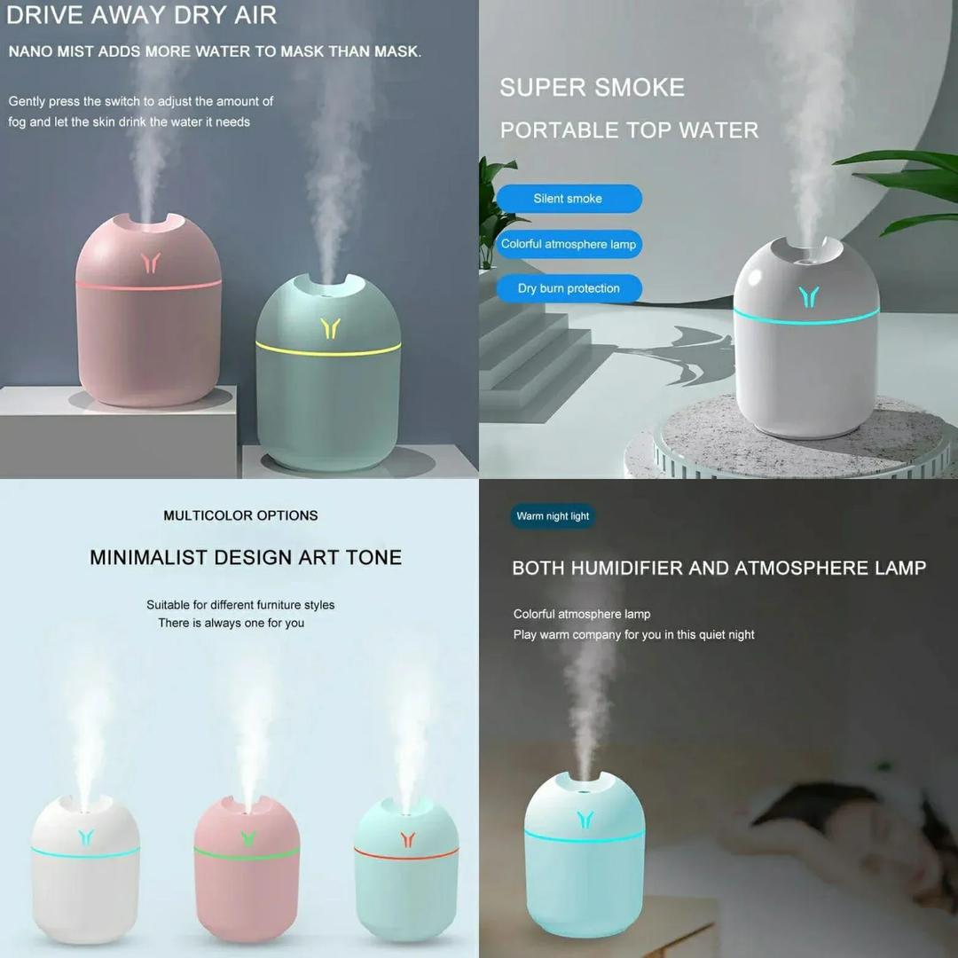 Multicolor Air Humidifier with Night Lamp – USB Aroma Diffuser for Home & Bedroom