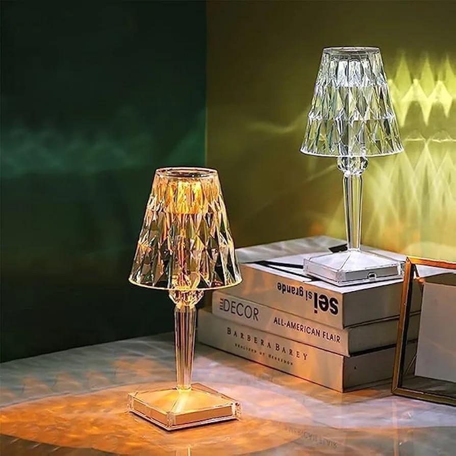 USB Rechargeable White Crystal Table Lamp – Modern LED Night Light for Home & Office
