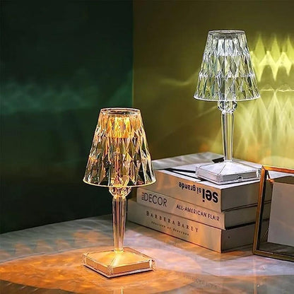 USB Rechargeable White Crystal Table Lamp – Modern LED Night Light for Home & Office