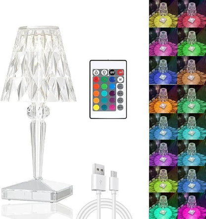USB Rechargeable White Crystal Table Lamp – Modern LED Night Light for Home & Office