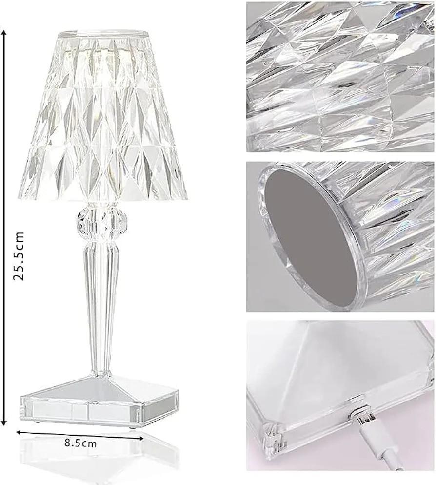 USB Rechargeable White Crystal Table Lamp – Modern LED Night Light for Home & Office