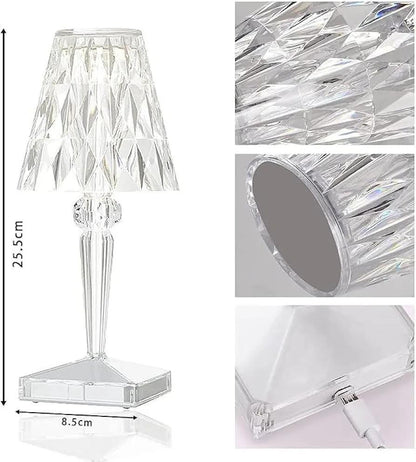 USB Rechargeable White Crystal Table Lamp – Modern LED Night Light for Home & Office