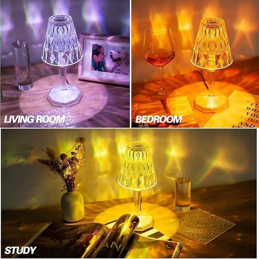 USB Rechargeable White Crystal Table Lamp – Modern LED Night Light for Home & Office