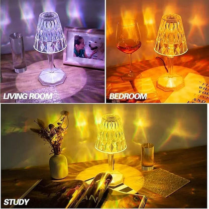 USB Rechargeable White Crystal Table Lamp – Modern LED Night Light for Home & Office