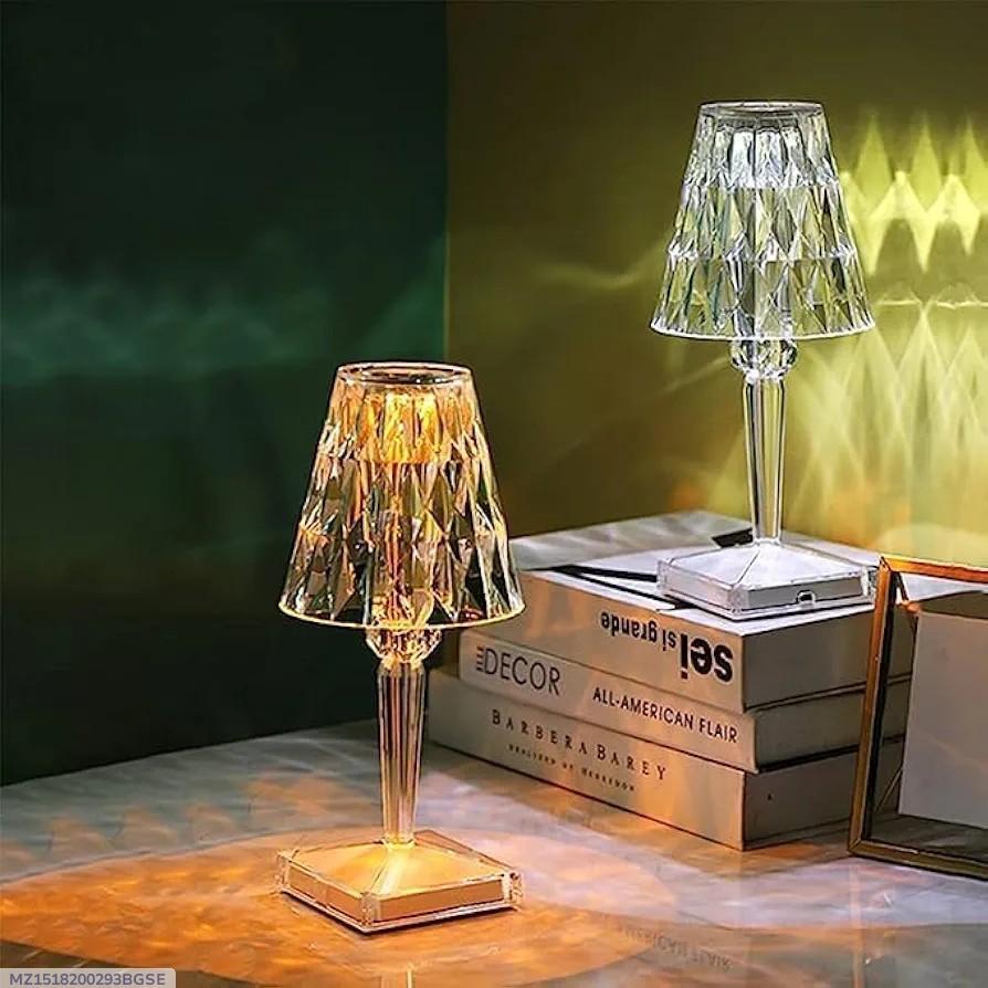 USB Rechargeable White Crystal Table Lamp – Modern LED Night Light for Home & Office